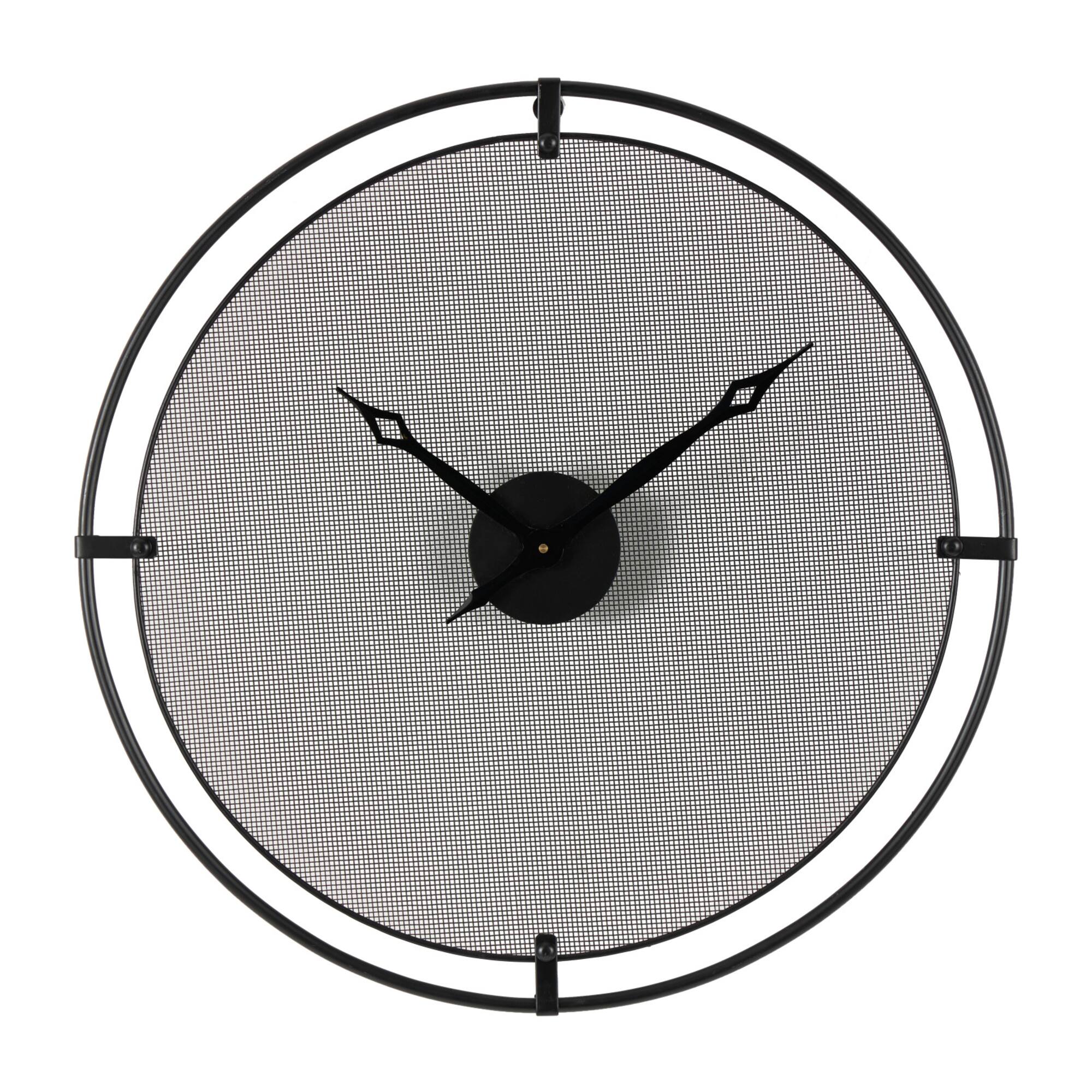 Industrial Black Metal & Gray Mesh Wall Clock